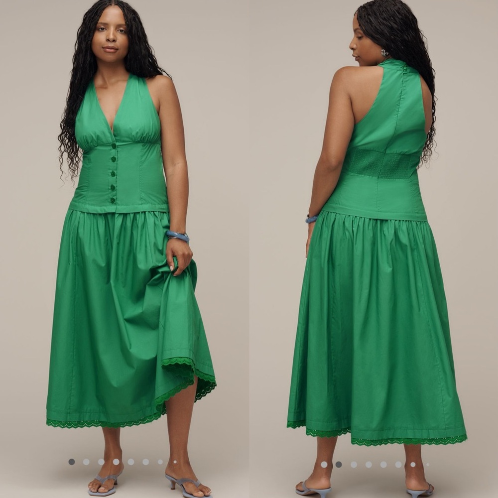 Maeve halter v neck drop waist midi dress - Picture 2 of 14